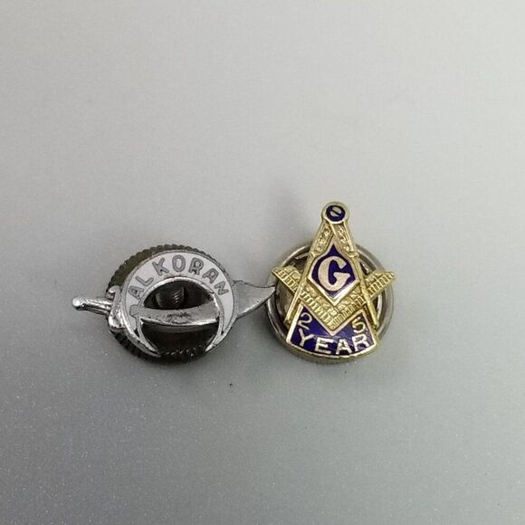 Vintage Masonic 25 Years and Al Koran Enamel Membership Lapel Pin, Estate - Picture 2 of 7